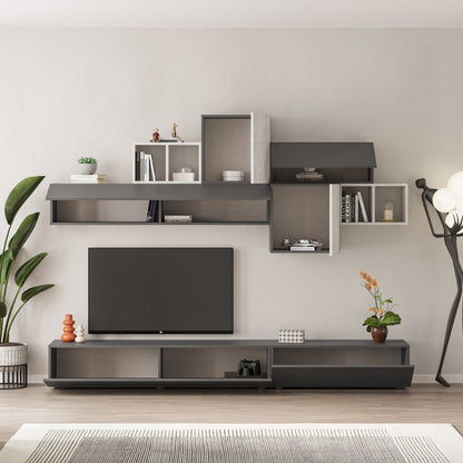 Parete Attrezzata Tromen 260 cm Antracite e Bianco Vintage