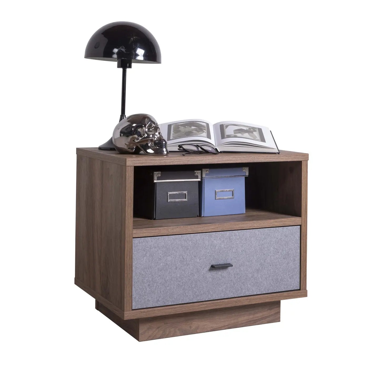 Comodino 1 cassetto noce-grigio cm 60x40x51h