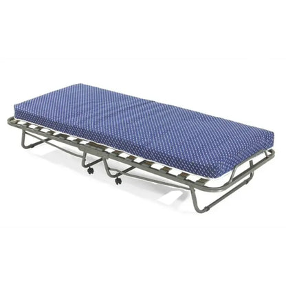 Letto pieghevole 80x200 cm in tubo quadro antracite con materasso h10 cm e copribranda
