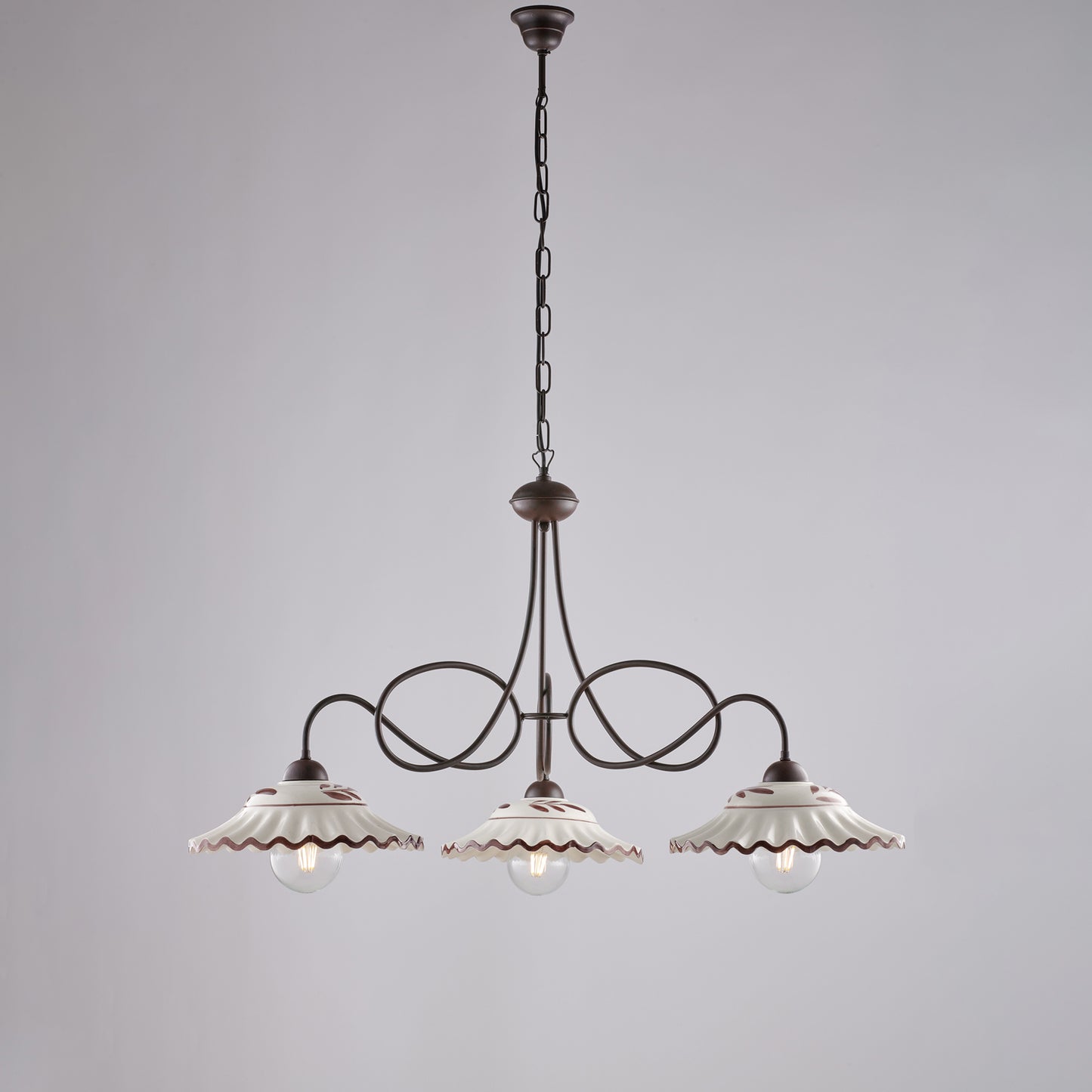 Lampadario nero ruggine, ceramica bianco marrone, 3 luci, Ø80 cm
