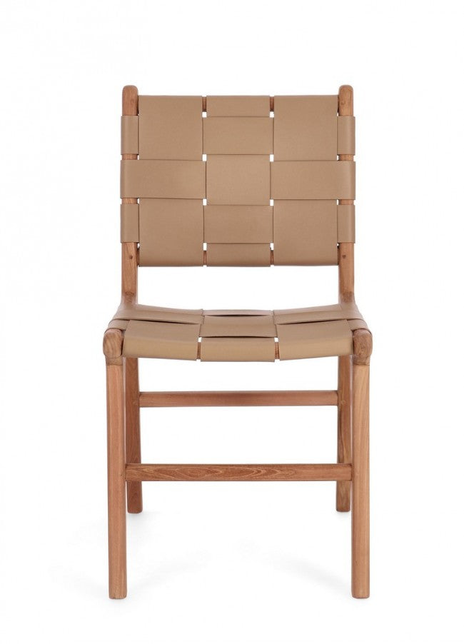 2x Sedie in Pelle con Intreccio a Quadri 46x59x85H cm