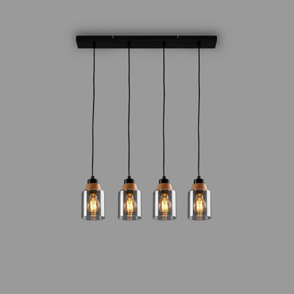 Briloner sospensione Royk 4xe27 65 cm nero vetro fumo 65 x 9,5 x 120 cm