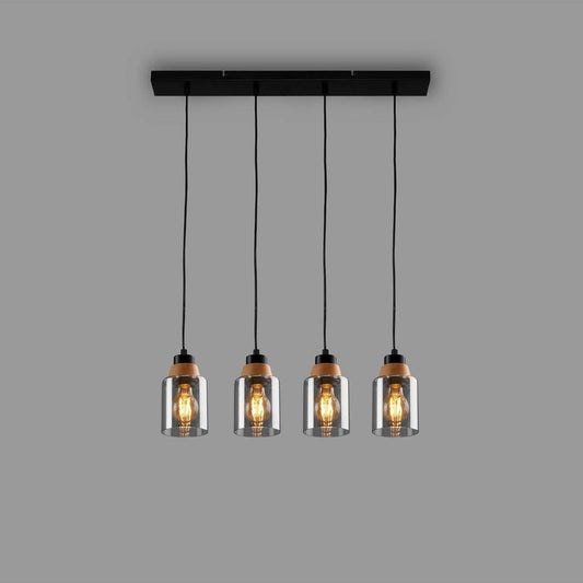 Briloner sospensione Royk 4xe27 65 cm nero vetro fumo 65 x 9,5 x 120 cm