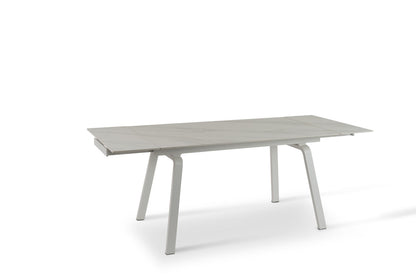 Tavolo allungabile con top in pietra effetto marmo bianco 140/200x80x76h cm