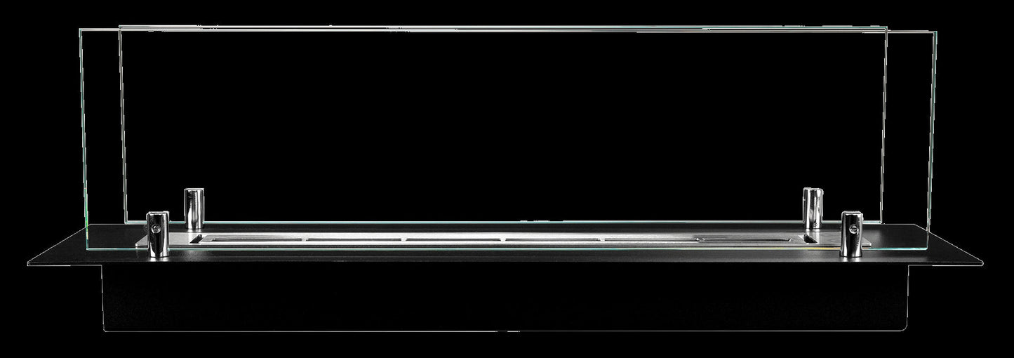 Bruciatore per camino a bioetanolo in acciaio con vetri da 65 cm