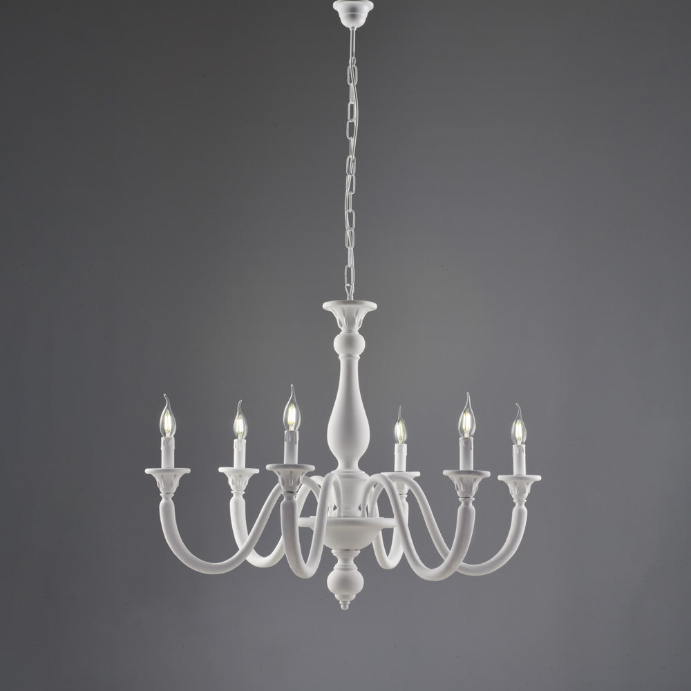 Lampadario in legno bianco shabby 6 luci H.69 - MAX 129 - Ø86