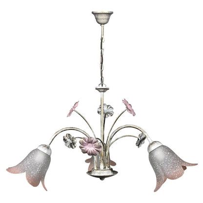 Lampadario Vera E-Energy 3 luci E14 bianco oro con vetri bianco sfumato rosa