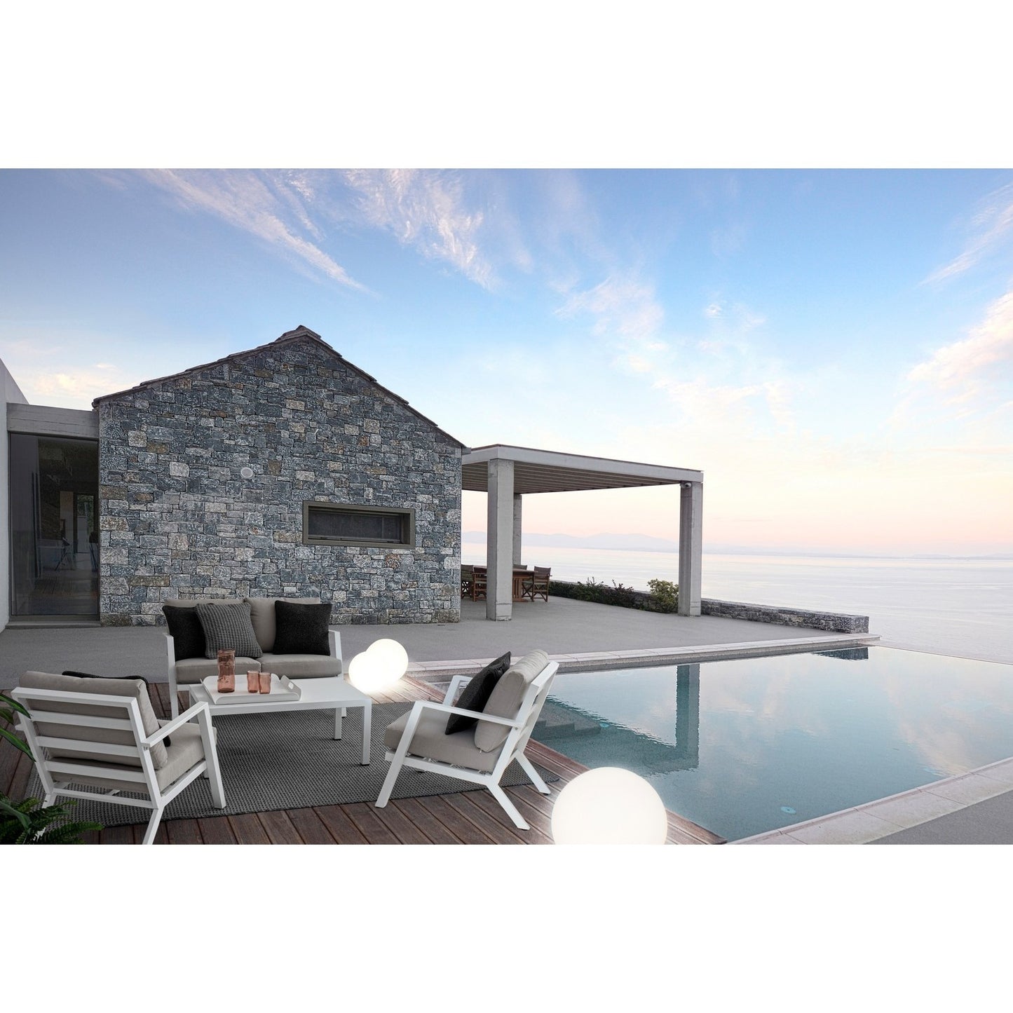 Set da esterno 4 pezzi salotto con cuscini Harley bianco