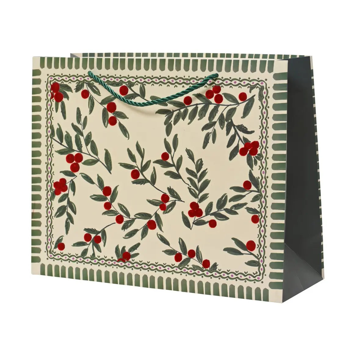 Busta regalo verde con bacche 42 × 12 × H30 cm