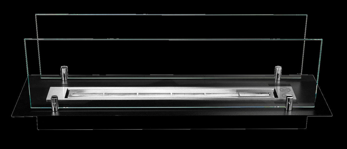 Bruciatore per camino a bioetanolo in acciaio con vetri da 65 cm