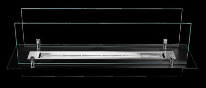 Bruciatore per camino a bioetanolo in acciaio con vetri da 65 cm