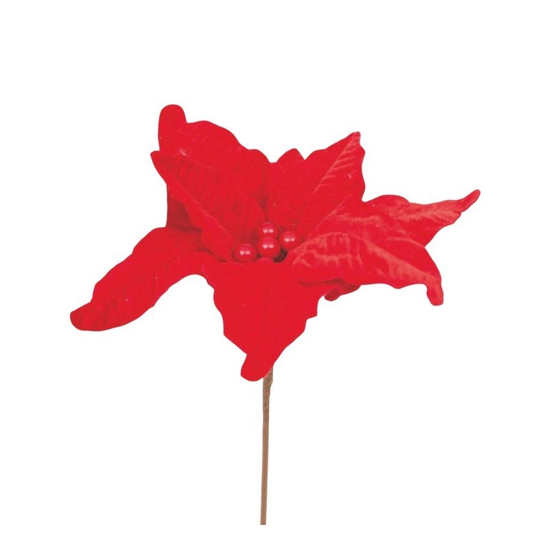 Stella di Natale in velluto rosso 29 × H21 cm con pistilli rossi