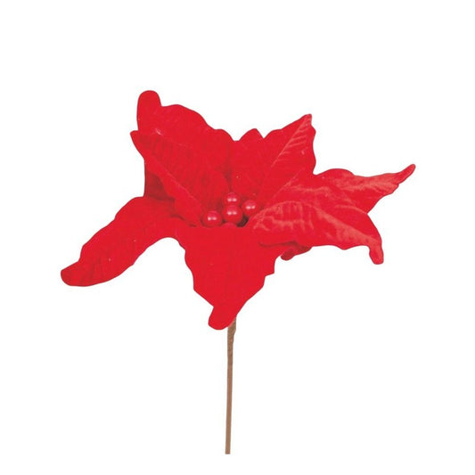 Stella di Natale in velluto rosso 29 × H21 cm con pistilli rossi