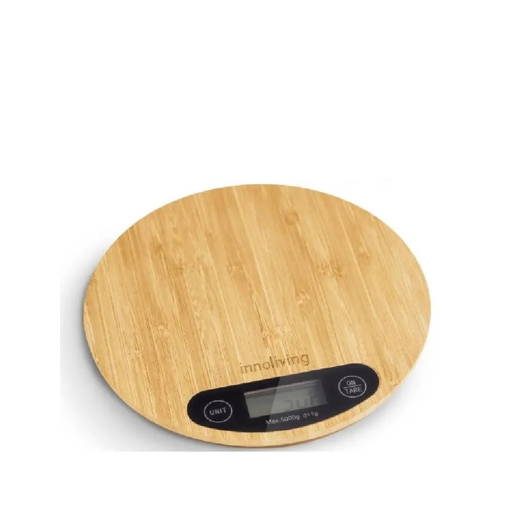 Bilancia digitale da cucina tonda in bambù 5 Kg con display LCD