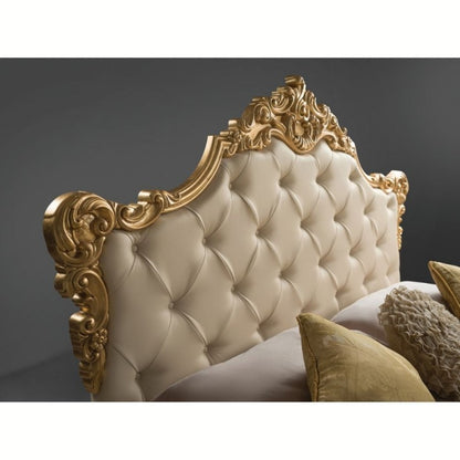 Letto barocco matrimoniale con contenitore in ecopelle SAVOIA Crema Oro 194x209x h 140 cm