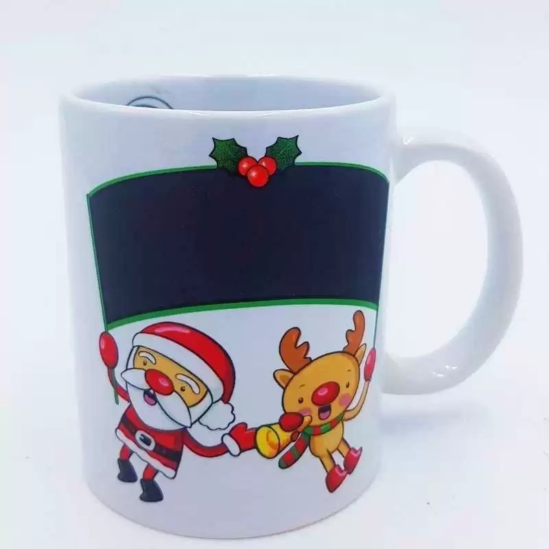 Mug natalizia in ceramica bianca con lavagna H 9.5 cm