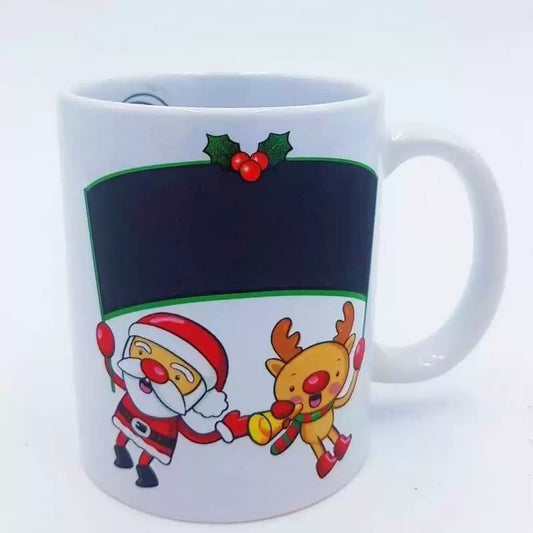 Mug natalizia in ceramica bianca con lavagna H 9.5 cm