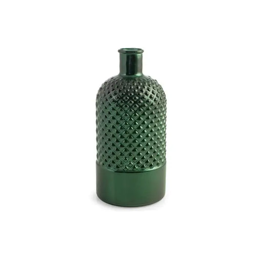Vaso bottiglia in vetro RYC a rombi verde metallizzato 28 cm