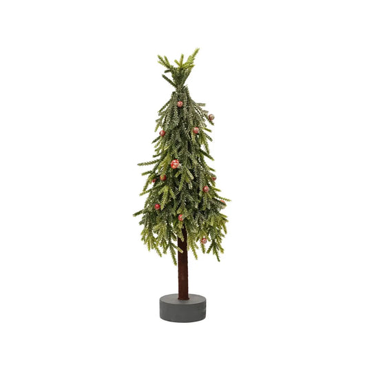 Mini albero di Natale Merry Fir verde glitter con bacche e funghi Ø14 × H45 cm