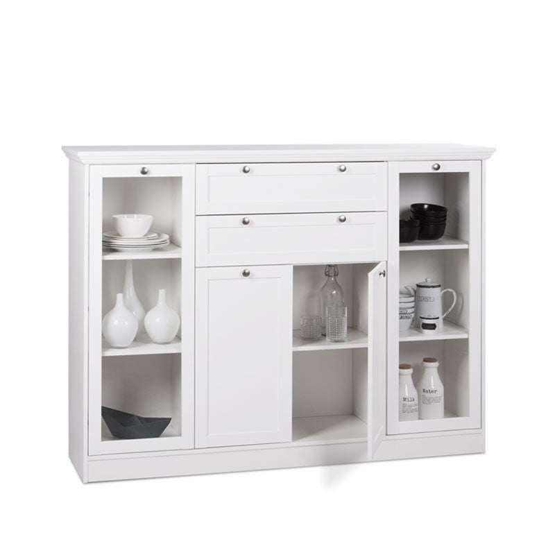 Mobile credenza con vetrina 4 ante 2 casssetti bianco 160x40xh.120cm