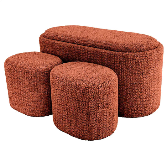 Set pouf e panca contenitore tessuto Bouclé terracotta