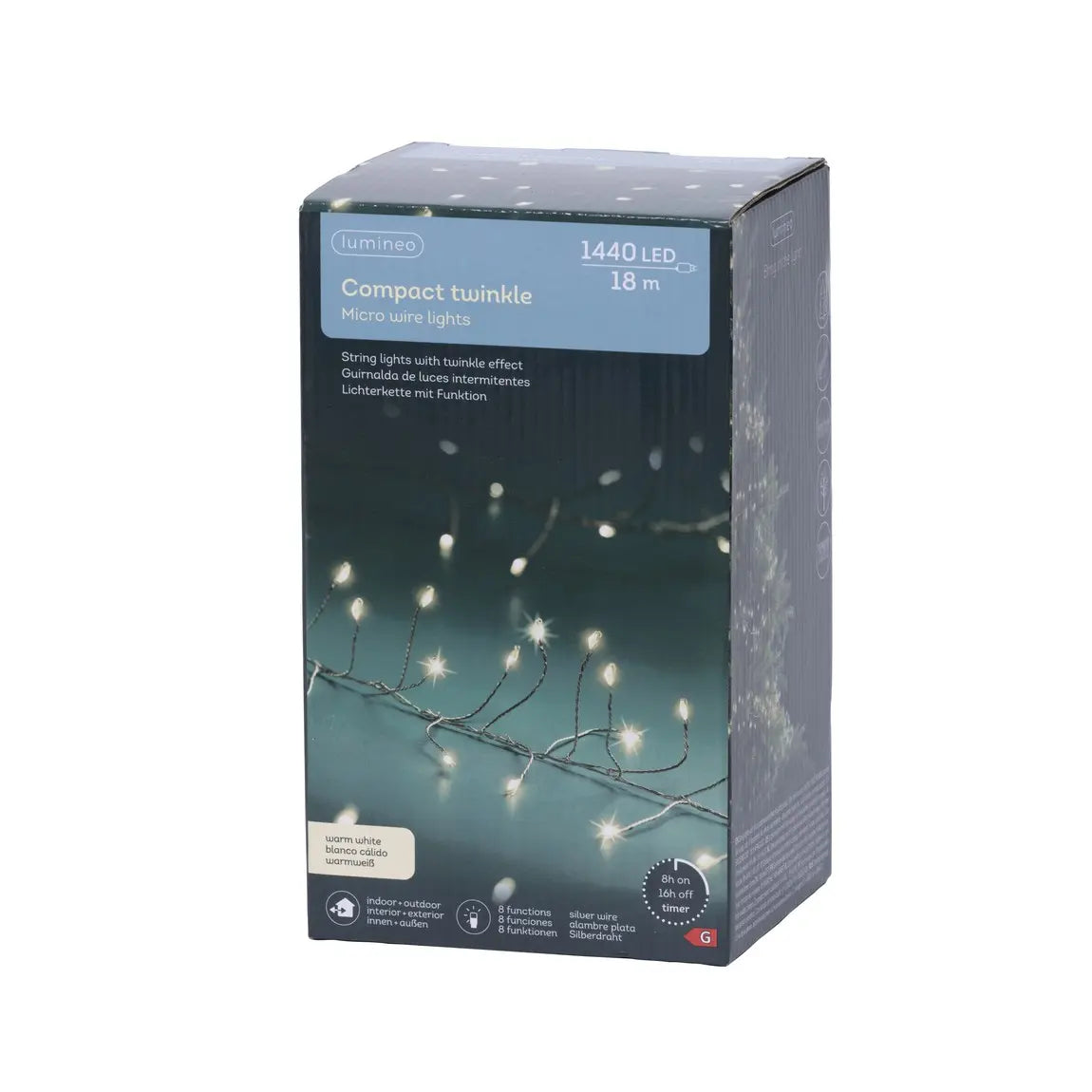 Catena micro LED Compact filo argento luce bianco caldo da esterno 18 m