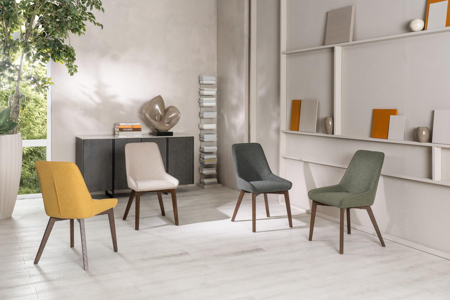 4x Sedia in Tessuto Beige 62cm x 49.5cm H.87cm