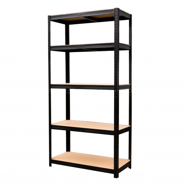 Scaffale nero 5 ripiani in metallo e MDF cm 90x40x180h