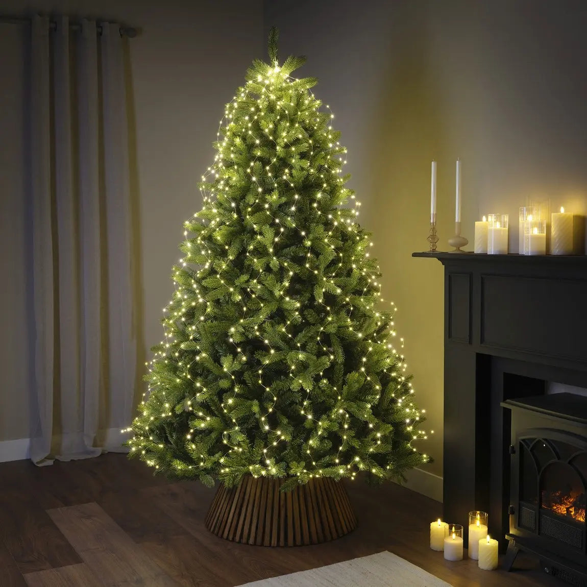 Luci LED per albero a fascio argento e bianco caldo da esterno 210 cm