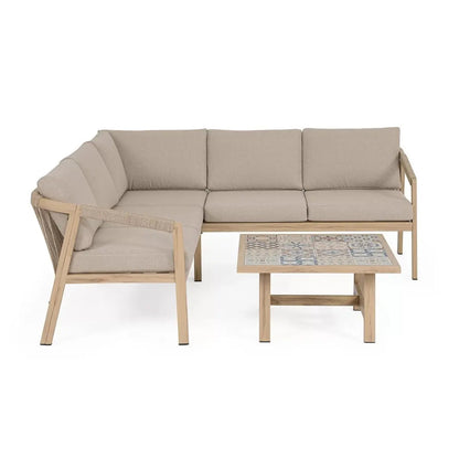 Bizzotto set salotto angolare Kalimera Desert in alluminio effetto legno con tavolino