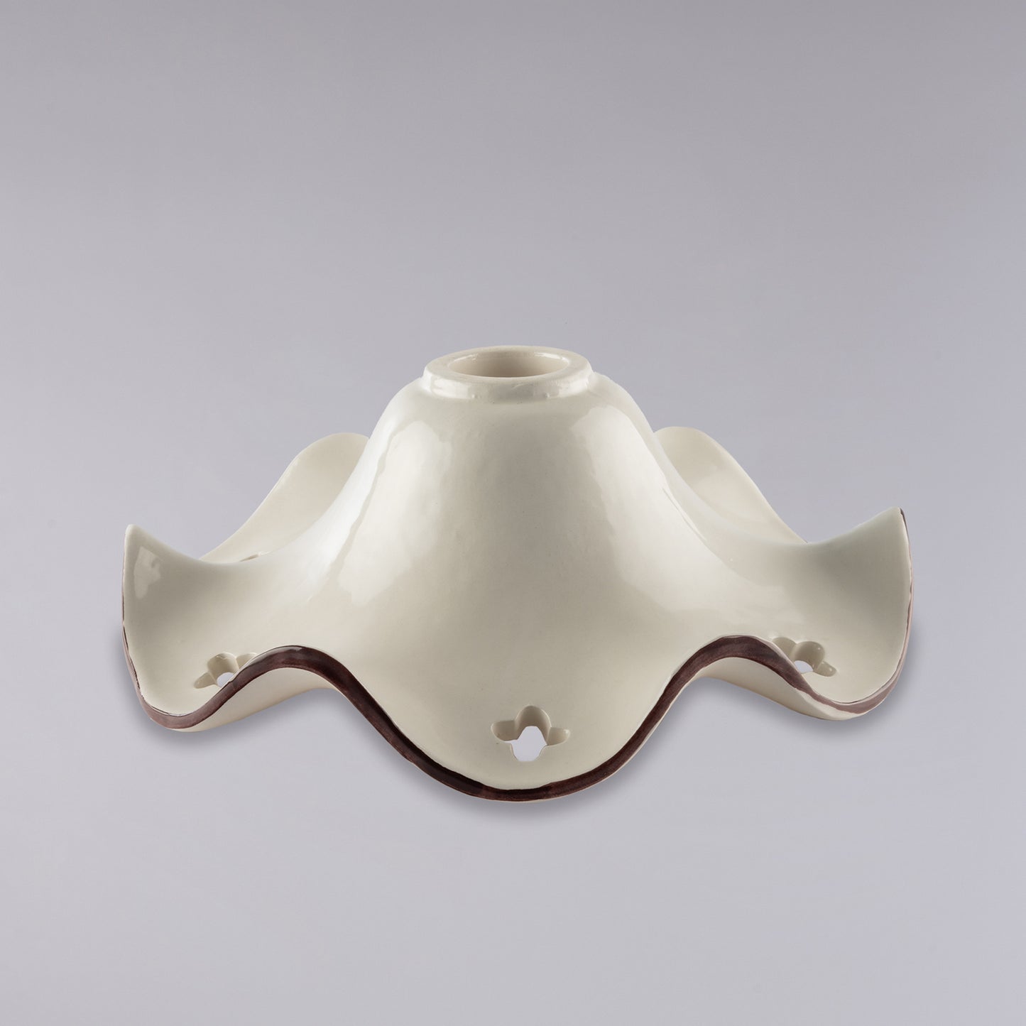 Diffusore in ceramica bianco lucido e marrone con decalco fiori di papavero H.9 - Ø30