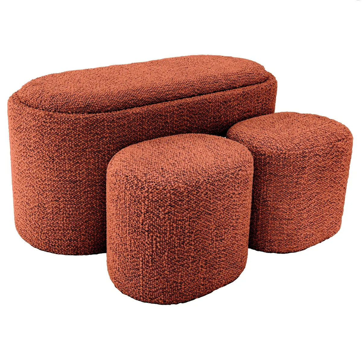 Set pouf e panca contenitore tessuto Bouclé terracotta