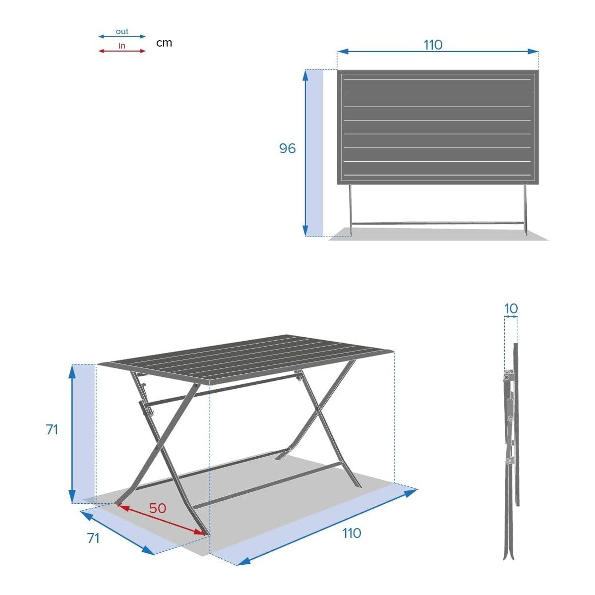 Tavolo da giardino pieghevole Azua argilla 4 posti 135 x 90 x 75 cm