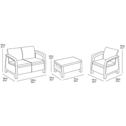 Keter set lounge Coufù da giardino in rattan cappuccino con divano, 2 poltrone e tavolino