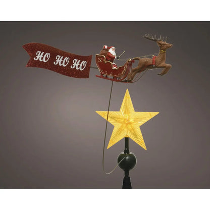 Puntale per albero di Natale con stella LED e Babbo Natale su slitta