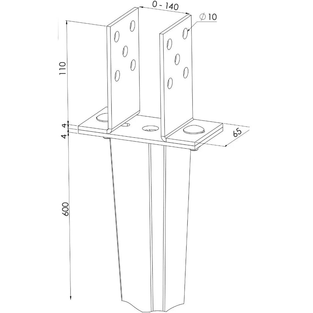 Staffa ficcone regolabile quadra 0-160 mm zincata a caldo