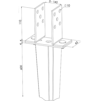 Staffa ficcone regolabile quadra 0-160 mm zincata a caldo