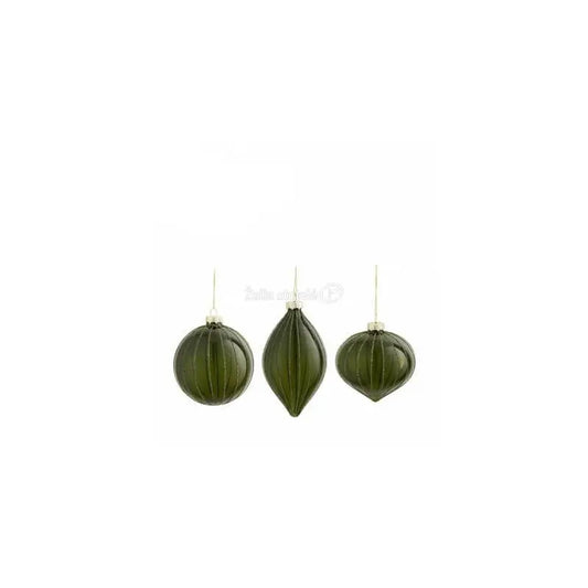 Decorazione natalizia in vetro verde Ø8 cm sfera. cipolla o goccia – 1 pezzo assortito