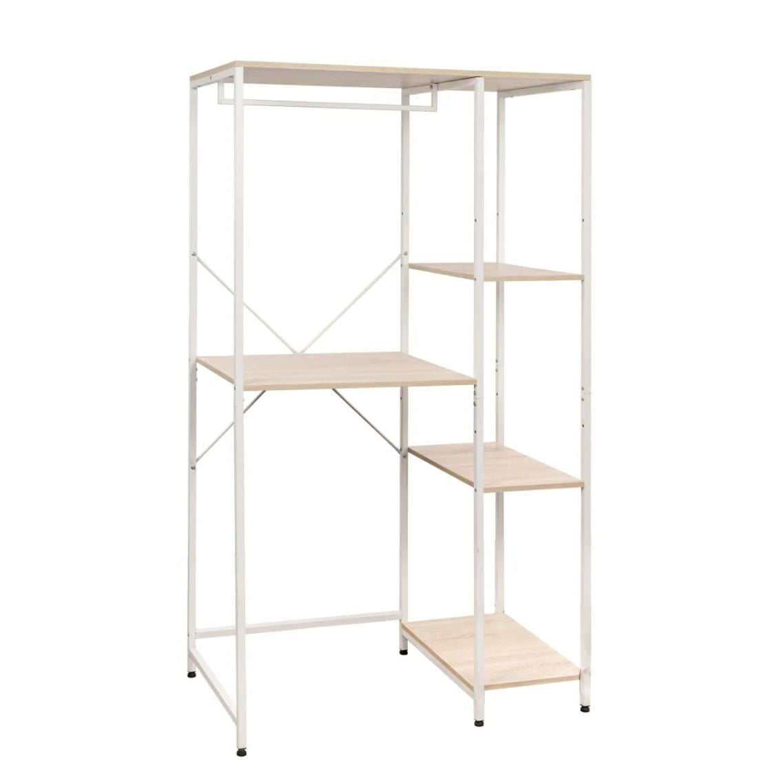 Mobile lavatrice Janet 4 ripiani metallo bianco/legno naturale  100x60x177 cm