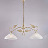 Lampadario avorio oro antico, vetro alabastro bianco, 2 luci, L.96x30 cm