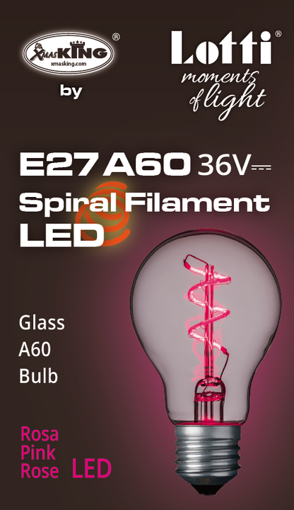 Lampada E27 36V goccia spiral 60mm Rosa