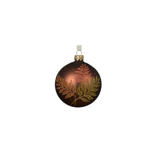Pallina di Natale in vetro espresso opaco con decorazione felce Ø8 cm