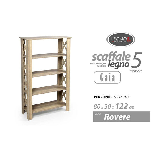 Scaffale 4 ripiani rovere cm  80x30x122 h