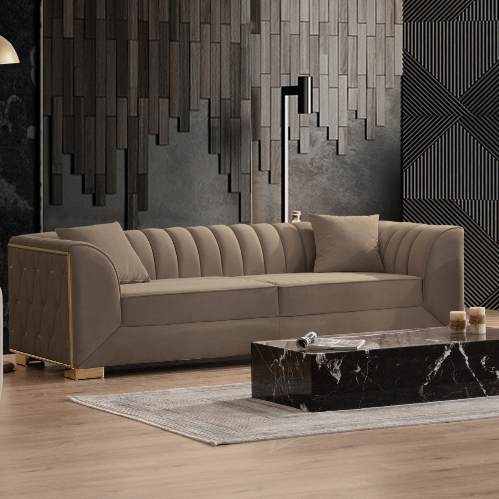 Divano marrone 230x80x95 cm gambe oro