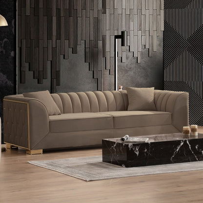 Divano marrone 230x80x95 cm gambe oro