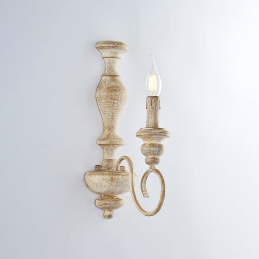 Applique in legno e ferro bianco e tortora 1 luce H.40 - L.13 - P.21