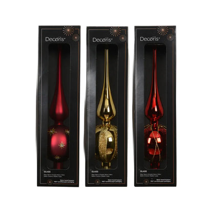 Puntale per albero di Natale in vetro rosso e oro Ø8 × H31 cm – 1 pezzo assortito