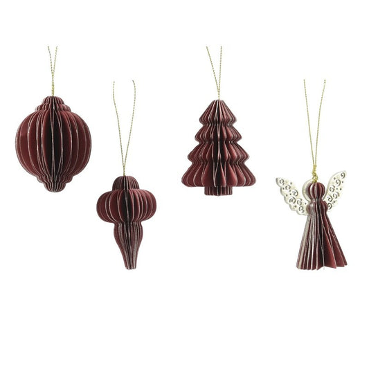 Set 4 pendenti natalizi in carta nido d’ape rossi H6 cm
