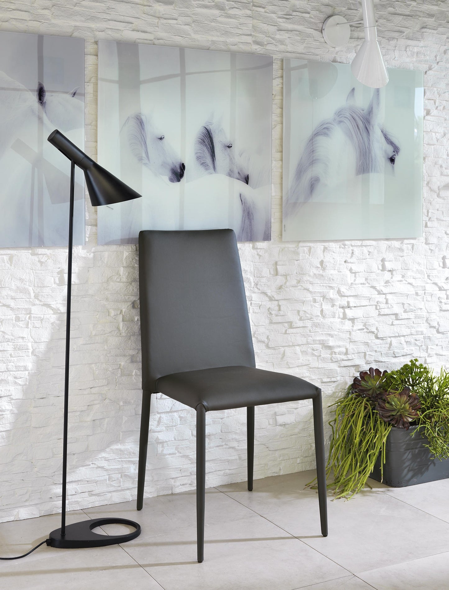 4x Sedia in similpelle grigio scuro 40x496h cm