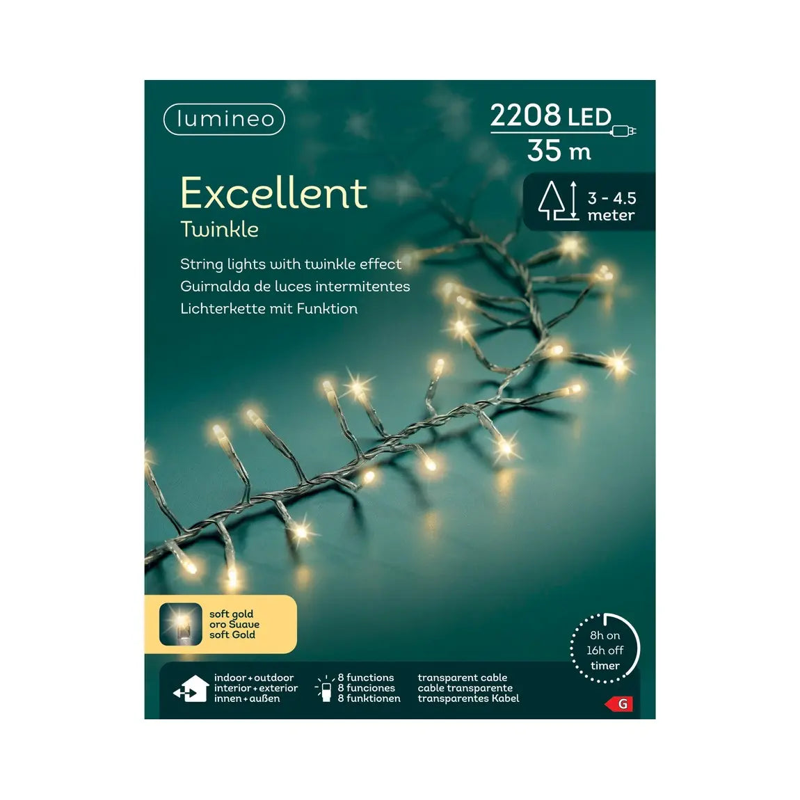 Catena luminosa LED Excellent trasparente con luce oro da esterno 35 m